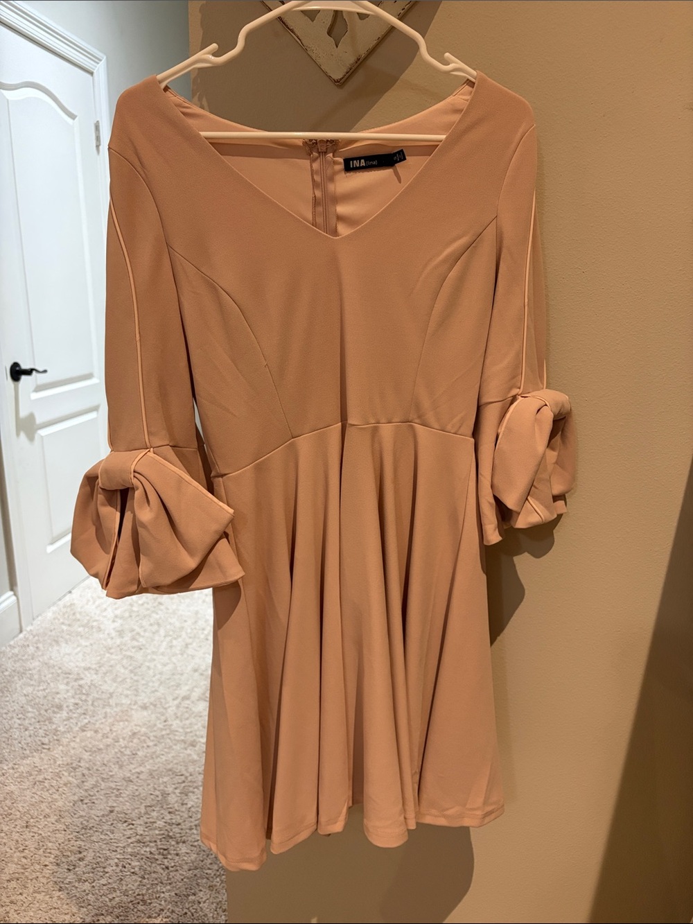 Ina Blush Peach Mini Dress with Bow Sleeves